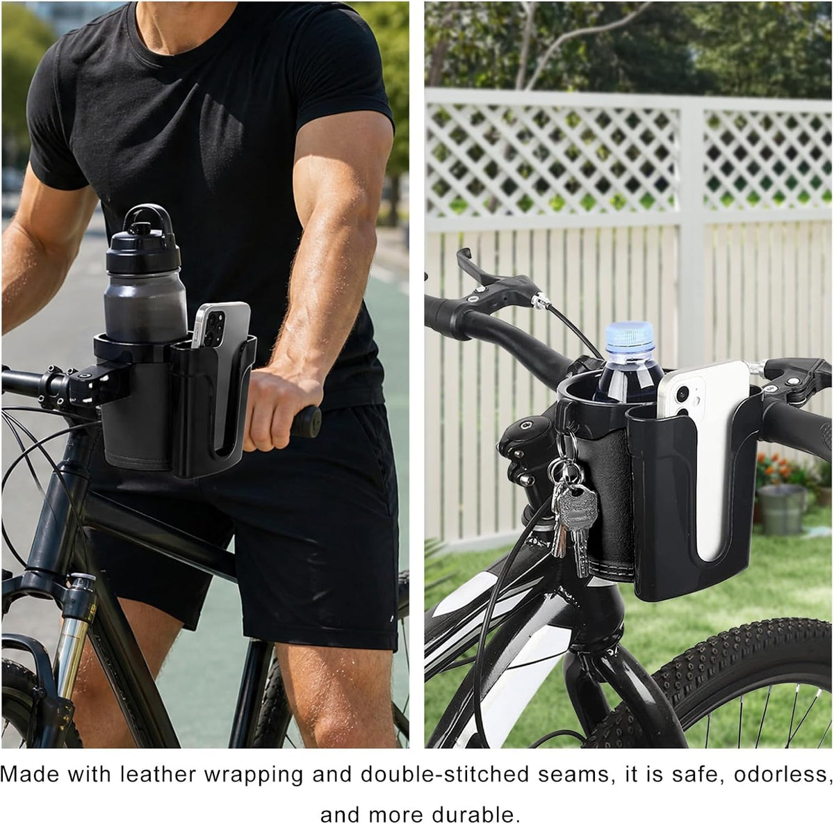 Bike Cup Holder, Motorbike Handlebar Drink Bottle Cage with Cell Phone & Key Holders, Universal Water Bottle Cage Beverage Holder for Most Motorcycles Scooters Bikes (Black)