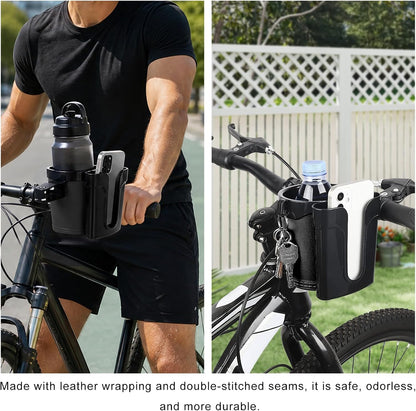 Bike Cup Holder, Motorbike Handlebar Drink Bottle Cage with Cell Phone & Key Holders, Universal Water Bottle Cage Beverage Holder for Most Motorcycles Scooters Bikes (Black)