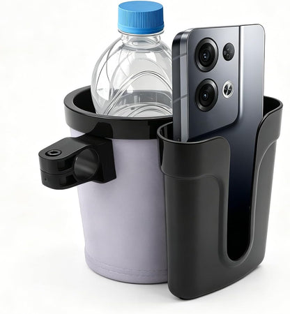 Bike Cup Holder, Motorbike Handlebar Drink Bottle Cage with Cell Phone & Key Holders, Universal Water Bottle Cage Beverage Holder for Most Motorcycles Scooters Bikes (Black)