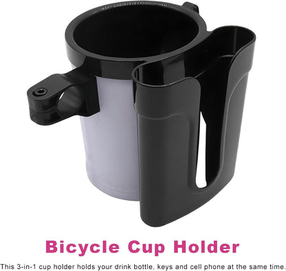 Bike Cup Holder, Motorbike Handlebar Drink Bottle Cage with Cell Phone & Key Holders, Universal Water Bottle Cage Beverage Holder for Most Motorcycles Scooters Bikes (Black)