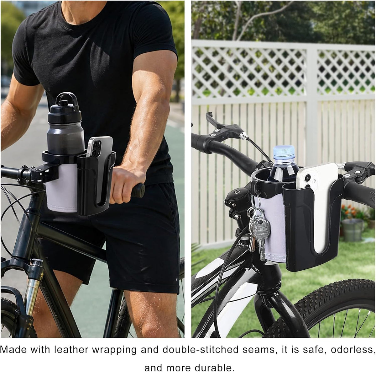 Bike Cup Holder, Motorbike Handlebar Drink Bottle Cage with Cell Phone & Key Holders, Universal Water Bottle Cage Beverage Holder for Most Motorcycles Scooters Bikes (Black)