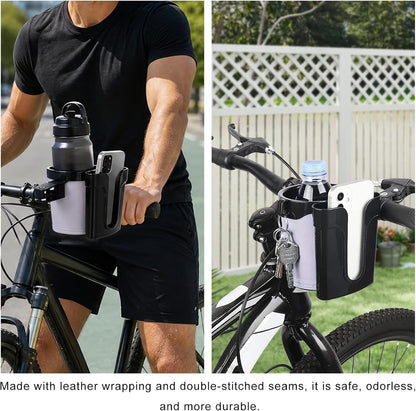 Bike Cup Holder, Motorbike Handlebar Drink Bottle Cage with Cell Phone & Key Holders, Universal Water Bottle Cage Beverage Holder for Most Motorcycles Scooters Bikes (Black)