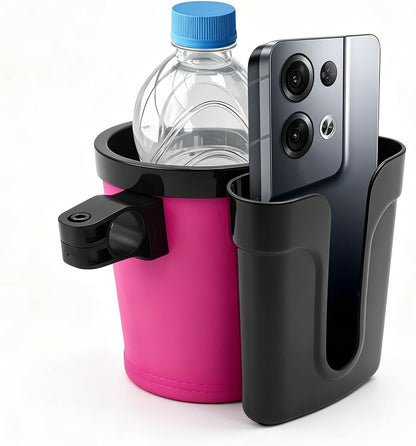 Bike Cup Holder, Motorbike Handlebar Drink Bottle Cage with Cell Phone & Key Holders, Universal Water Bottle Cage Beverage Holder for Most Motorcycles Scooters Bikes (Black)