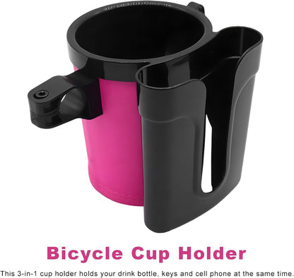 Bike Cup Holder, Motorbike Handlebar Drink Bottle Cage with Cell Phone & Key Holders, Universal Water Bottle Cage Beverage Holder for Most Motorcycles Scooters Bikes (Black)