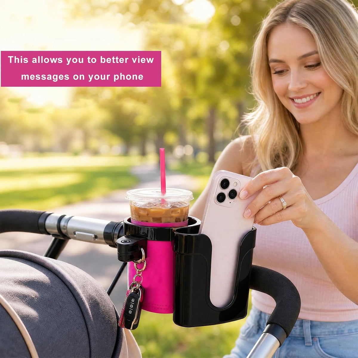 Bike Cup Holder, Motorbike Handlebar Drink Bottle Cage with Cell Phone & Key Holders, Universal Water Bottle Cage Beverage Holder for Most Motorcycles Scooters Bikes (Black)
