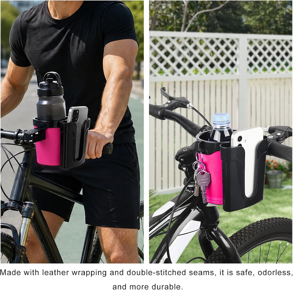 Bike Cup Holder, Motorbike Handlebar Drink Bottle Cage with Cell Phone & Key Holders, Universal Water Bottle Cage Beverage Holder for Most Motorcycles Scooters Bikes (Black)