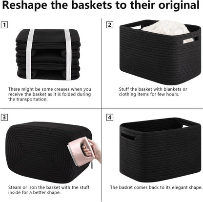4 Pack Storage Baskets for Organizing Toys, Towels, and Clothes, Woven Basket for Shelves, Sturdy Nursery Cube Bins for Storage, 13''L x9''W x7.8''H, Purple