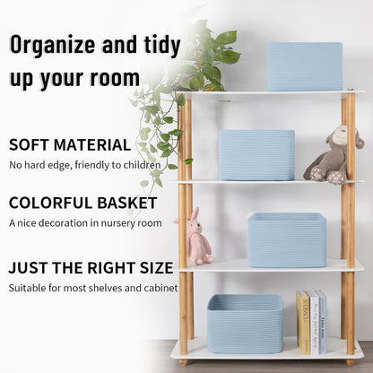 4 Pack Storage Baskets for Organizing Toys, Towels, and Clothes, Woven Basket for Shelves, Sturdy Nursery Cube Bins for Storage, 13''L x9''W x7.8''H, Purple