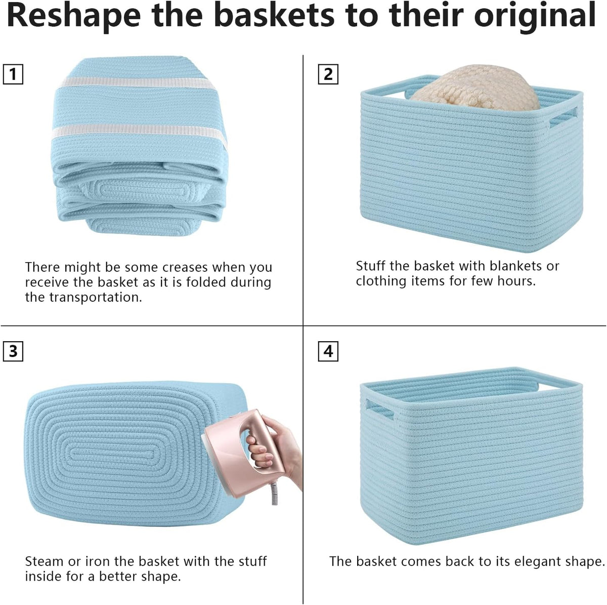 4 Pack Storage Baskets for Organizing Toys, Towels, and Clothes, Woven Basket for Shelves, Sturdy Nursery Cube Bins for Storage, 13''L x9''W x7.8''H, Purple