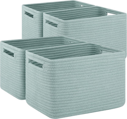 4 Pack Storage Baskets for Organizing Toys, Towels, and Clothes, Woven Basket for Shelves, Sturdy Nursery Cube Bins for Storage, 13''L x9''W x7.8''H, Purple