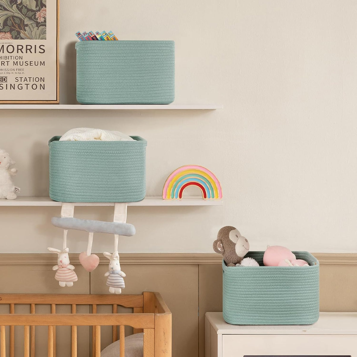 4 Pack Storage Baskets for Organizing Toys, Towels, and Clothes, Woven Basket for Shelves, Sturdy Nursery Cube Bins for Storage, 13''L x9''W x7.8''H, Purple