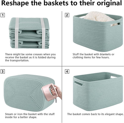 4 Pack Storage Baskets for Organizing Toys, Towels, and Clothes, Woven Basket for Shelves, Sturdy Nursery Cube Bins for Storage, 13''L x9''W x7.8''H, Purple