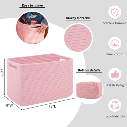 4 Pack Storage Baskets for Organizing Toys, Towels, and Clothes, Woven Basket for Shelves, Sturdy Nursery Cube Bins for Storage, 13''L x9''W x7.8''H, Purple