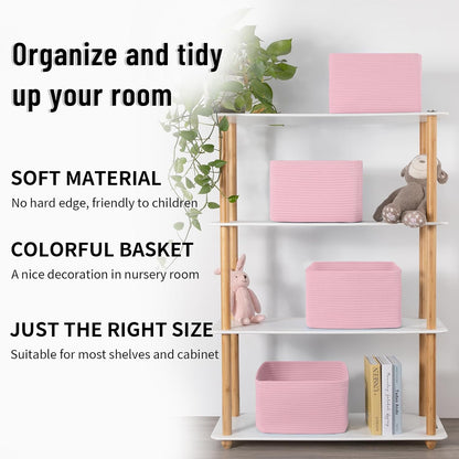 4 Pack Storage Baskets for Organizing Toys, Towels, and Clothes, Woven Basket for Shelves, Sturdy Nursery Cube Bins for Storage, 13''L x9''W x7.8''H, Purple