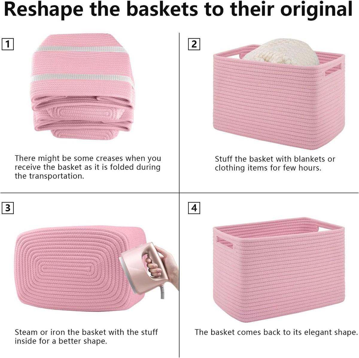 4 Pack Storage Baskets for Organizing Toys, Towels, and Clothes, Woven Basket for Shelves, Sturdy Nursery Cube Bins for Storage, 13''L x9''W x7.8''H, Purple