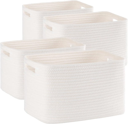 4 Pack Storage Baskets for Organizing Toys, Towels, and Clothes, Woven Basket for Shelves, Sturdy Nursery Cube Bins for Storage, 13''L x9''W x7.8''H, Purple
