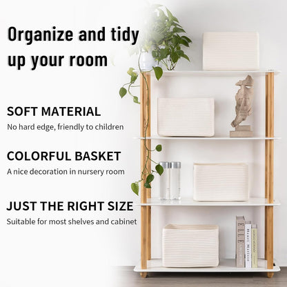 4 Pack Storage Baskets for Organizing Toys, Towels, and Clothes, Woven Basket for Shelves, Sturdy Nursery Cube Bins for Storage, 13''L x9''W x7.8''H, Purple