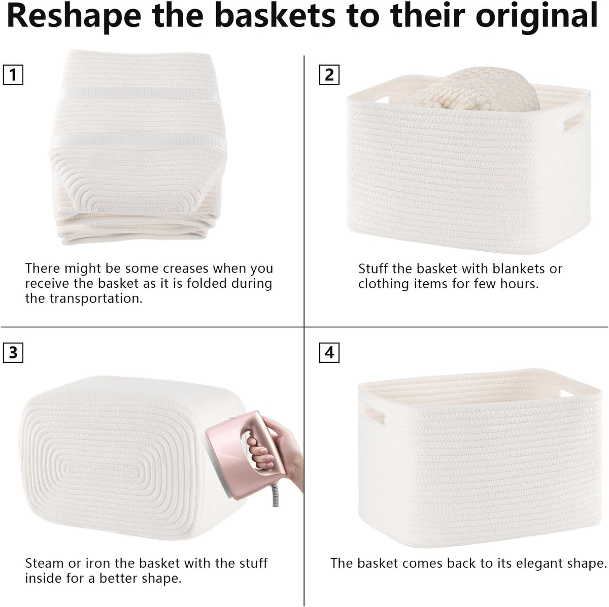 4 Pack Storage Baskets for Organizing Toys, Towels, and Clothes, Woven Basket for Shelves, Sturdy Nursery Cube Bins for Storage, 13''L x9''W x7.8''H, Purple