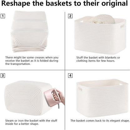 4 Pack Storage Baskets for Organizing Toys, Towels, and Clothes, Woven Basket for Shelves, Sturdy Nursery Cube Bins for Storage, 13''L x9''W x7.8''H, Purple