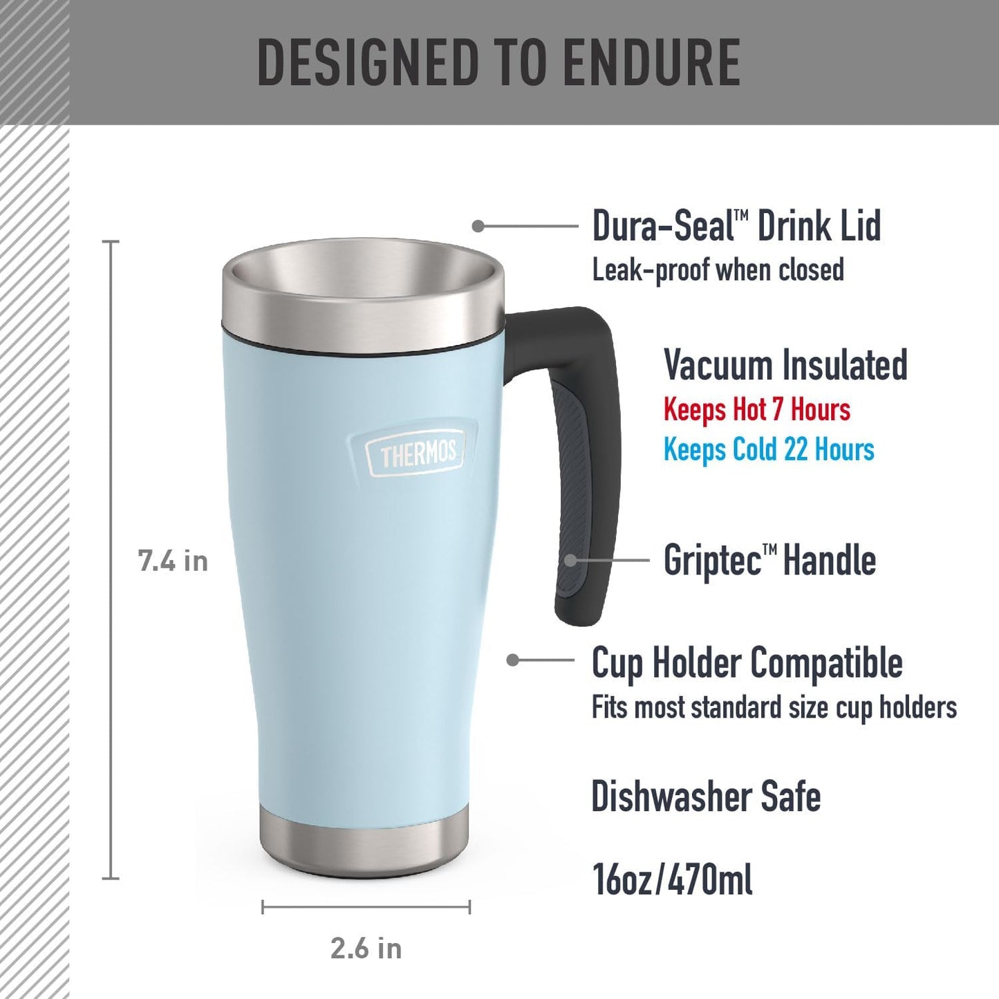 ICON SERIES, Stainless Steel Mug, Granite, 16 oz