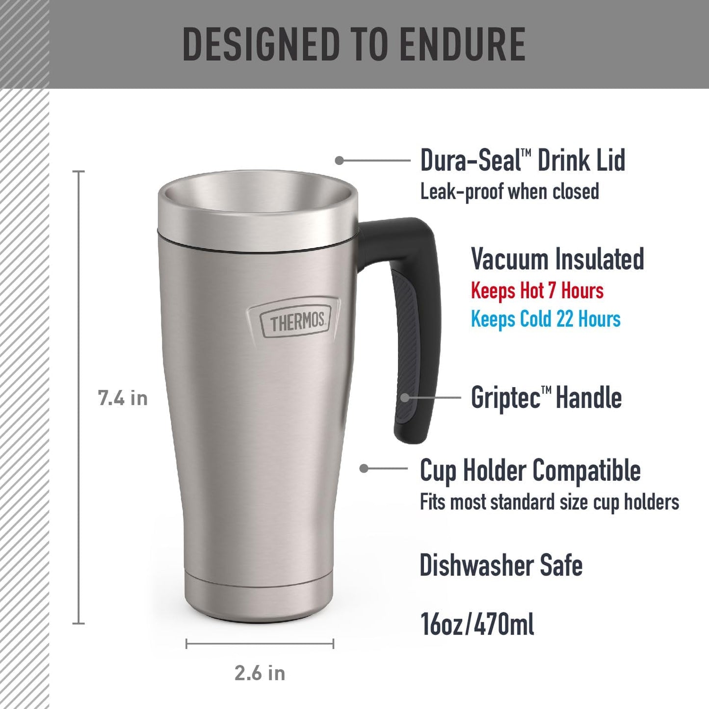 ICON SERIES, Stainless Steel Mug, Granite, 16 oz