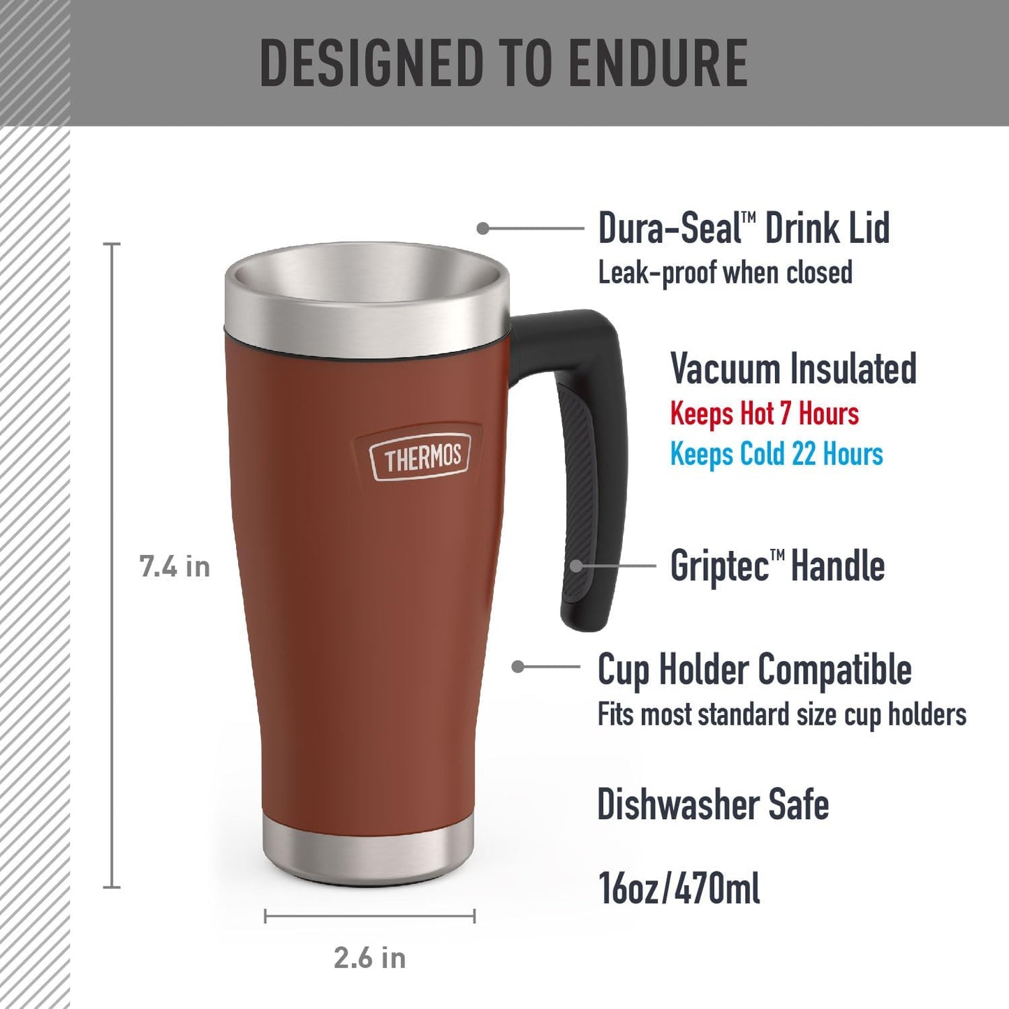 ICON SERIES, Stainless Steel Mug, Granite, 16 oz