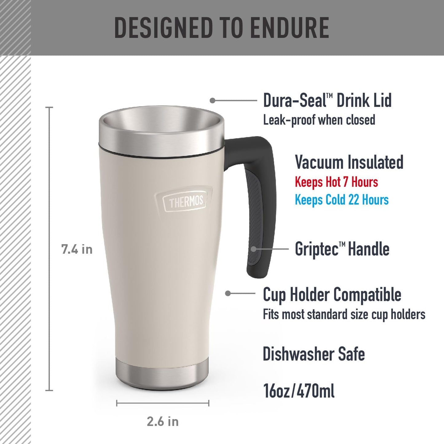 ICON SERIES, Stainless Steel Mug, Granite, 16 oz