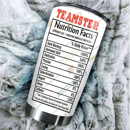 Miracle Worker Nutrition Facts Teamster Tumbler Stainless Steel 20oz, Funny Gifts Bulks For Office Women Men Work Friend Coworker, Driking Coffee Cup For Birthday Christmas