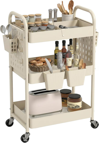 Craft Cart, Black Rolling Cart with Retractable Dividers & DIY Pegboards for Kitchen, Bedroom, Laundry