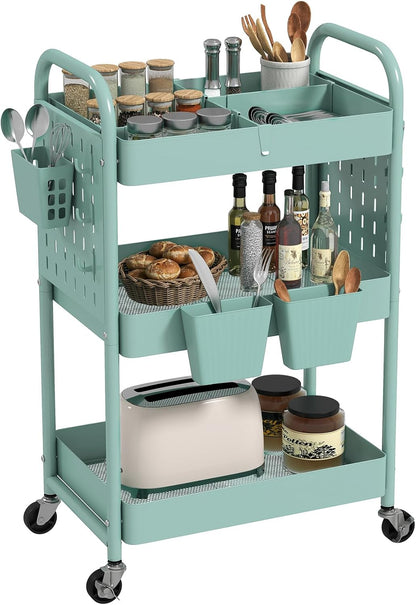 Craft Cart, Black Rolling Cart with Retractable Dividers & DIY Pegboards for Kitchen, Bedroom, Laundry