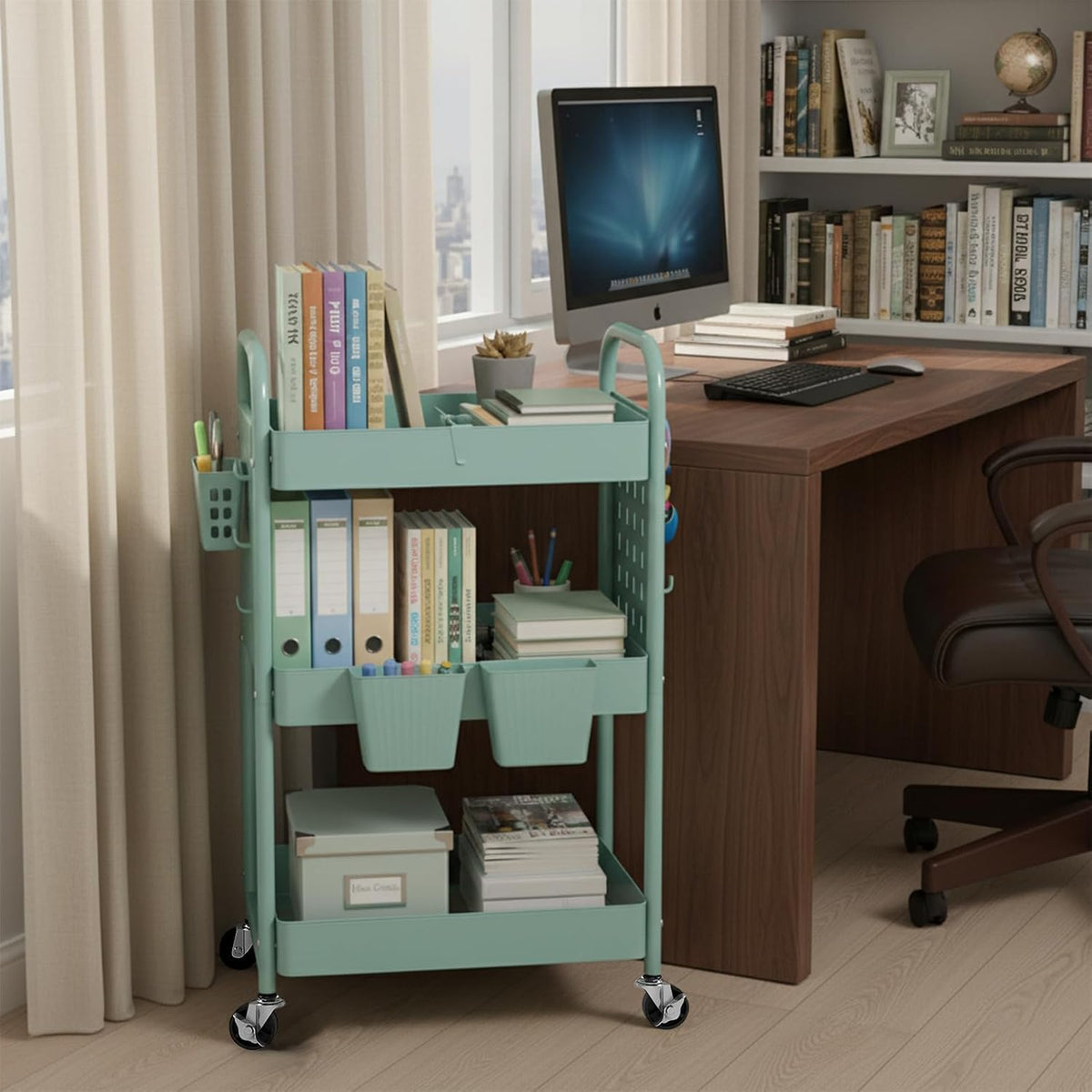 Craft Cart, Black Rolling Cart with Retractable Dividers & DIY Pegboards for Kitchen, Bedroom, Laundry