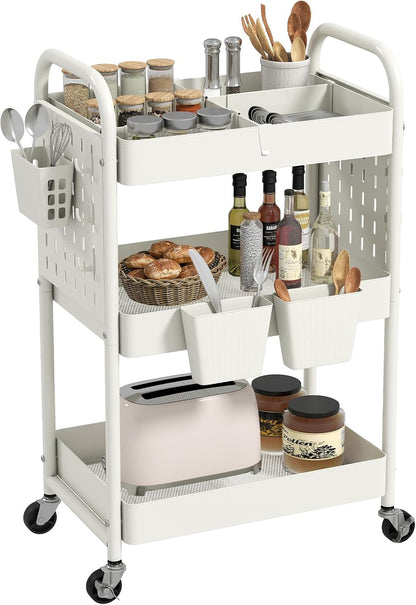Craft Cart, Black Rolling Cart with Retractable Dividers & DIY Pegboards for Kitchen, Bedroom, Laundry