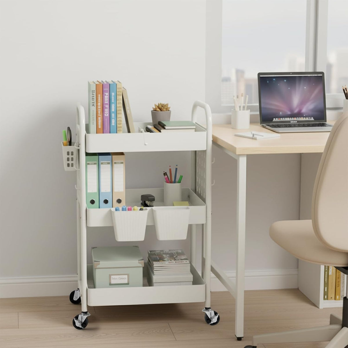 Craft Cart, Black Rolling Cart with Retractable Dividers & DIY Pegboards for Kitchen, Bedroom, Laundry