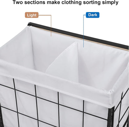 110L Laundry Hamper with Wood Lid, Rolling Laundry Basket with Liner Bag