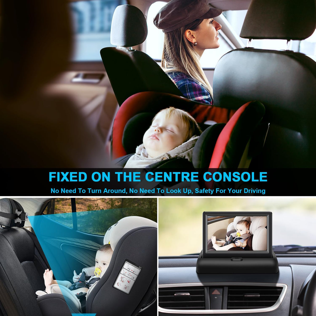 Baby Car Mirror with 4.3'' HD Night Vision Function Display, Safety Car Seat Camera with Wide Crystal Clear View, Easily Observe The Baby’s Move(Not USB)