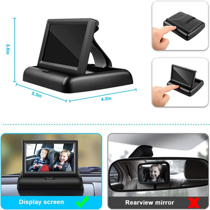 Baby Car Mirror with 4.3'' HD Night Vision Function Display, Safety Car Seat Camera with Wide Crystal Clear View, Easily Observe The Baby’s Move(Not USB)
