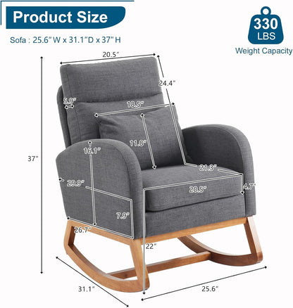 Chenille Low Seat Rocking Chair,Upholstered Nursery Glider Chair with Side Pockets,Accent Arm Chair with High Backrest,Comfy Head Rest, and Solid Wood Base For Living Room Bedroom Balcony,Beige
