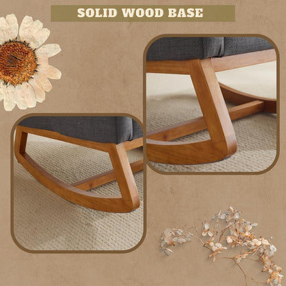 Chenille Low Seat Rocking Chair,Upholstered Nursery Glider Chair with Side Pockets,Accent Arm Chair with High Backrest,Comfy Head Rest, and Solid Wood Base For Living Room Bedroom Balcony,Beige