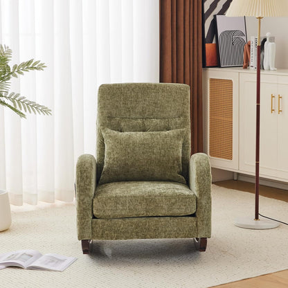 Chenille Low Seat Rocking Chair,Upholstered Nursery Glider Chair with Side Pockets,Accent Arm Chair with High Backrest,Comfy Head Rest, and Solid Wood Base For Living Room Bedroom Balcony,Beige