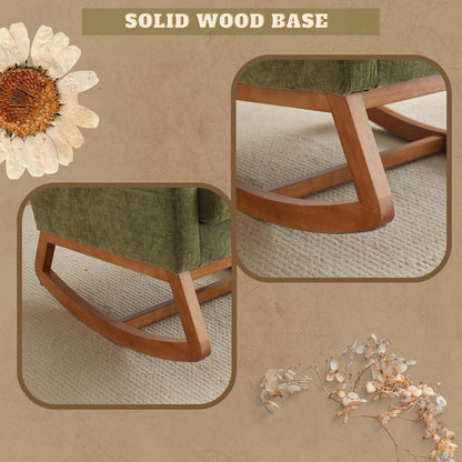 Chenille Low Seat Rocking Chair,Upholstered Nursery Glider Chair with Side Pockets,Accent Arm Chair with High Backrest,Comfy Head Rest, and Solid Wood Base For Living Room Bedroom Balcony,Beige
