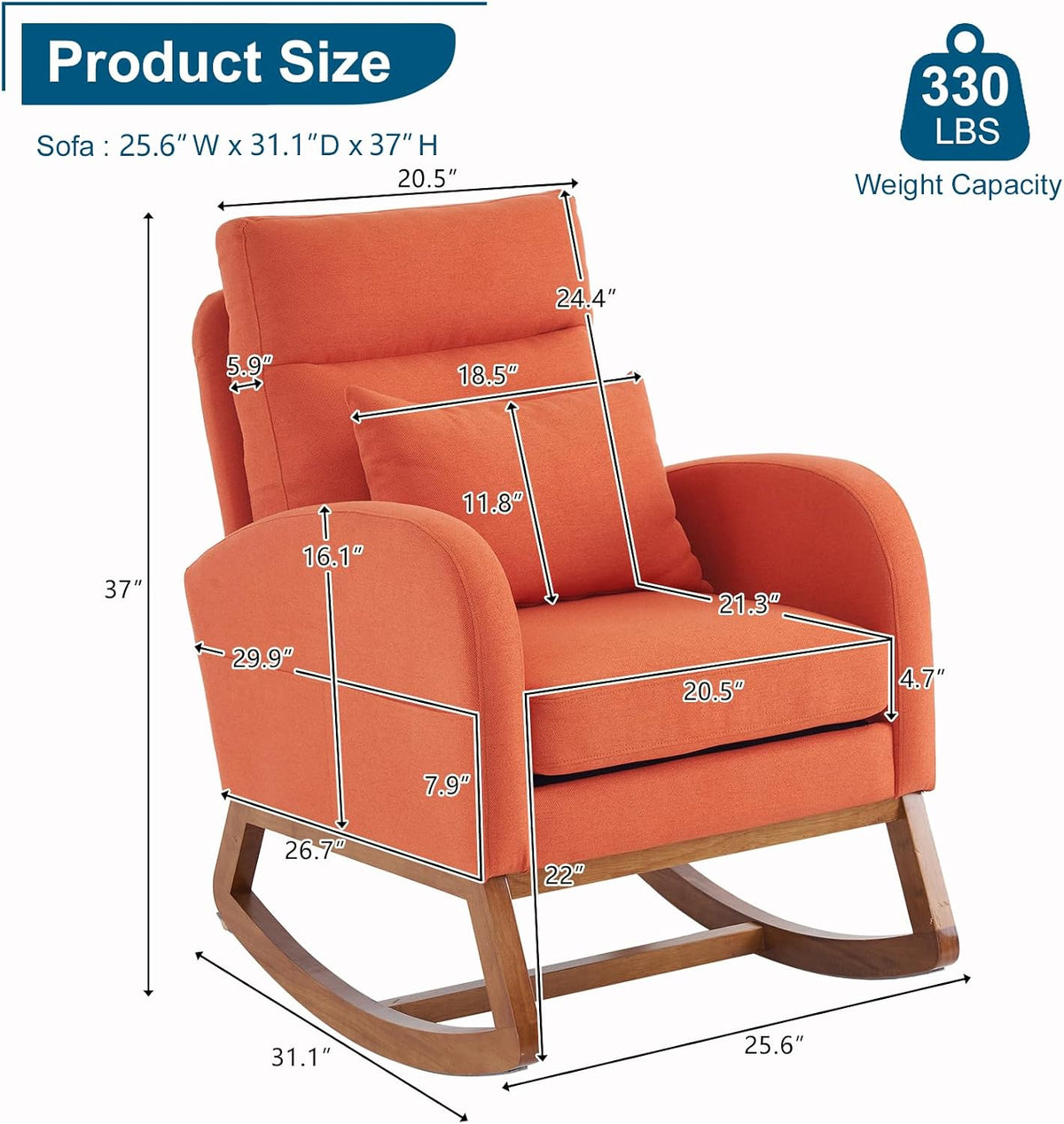 Chenille Low Seat Rocking Chair,Upholstered Nursery Glider Chair with Side Pockets,Accent Arm Chair with High Backrest,Comfy Head Rest, and Solid Wood Base For Living Room Bedroom Balcony,Beige