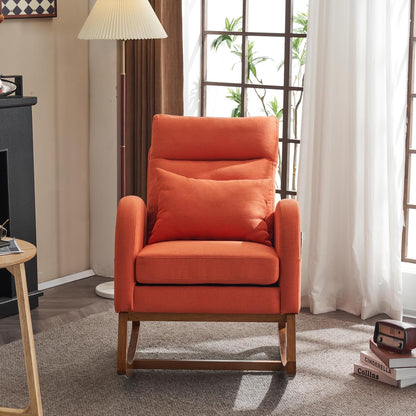 Chenille Low Seat Rocking Chair,Upholstered Nursery Glider Chair with Side Pockets,Accent Arm Chair with High Backrest,Comfy Head Rest, and Solid Wood Base For Living Room Bedroom Balcony,Beige