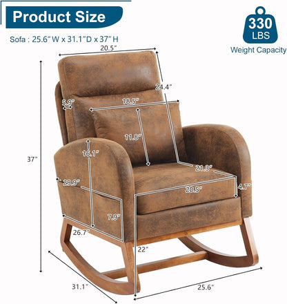 Chenille Low Seat Rocking Chair,Upholstered Nursery Glider Chair with Side Pockets,Accent Arm Chair with High Backrest,Comfy Head Rest, and Solid Wood Base For Living Room Bedroom Balcony,Beige