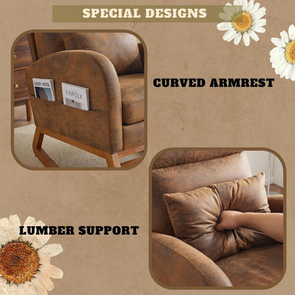 Chenille Low Seat Rocking Chair,Upholstered Nursery Glider Chair with Side Pockets,Accent Arm Chair with High Backrest,Comfy Head Rest, and Solid Wood Base For Living Room Bedroom Balcony,Beige