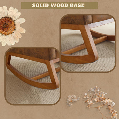 Chenille Low Seat Rocking Chair,Upholstered Nursery Glider Chair with Side Pockets,Accent Arm Chair with High Backrest,Comfy Head Rest, and Solid Wood Base For Living Room Bedroom Balcony,Beige