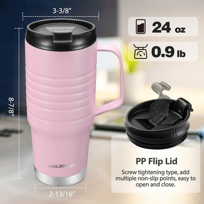 24 oz Travel Mug with Handle, Stainless Steel Vacuum Insulated Coffee Double Wall Travel Mugs with Leakproof Lid, BPA Free