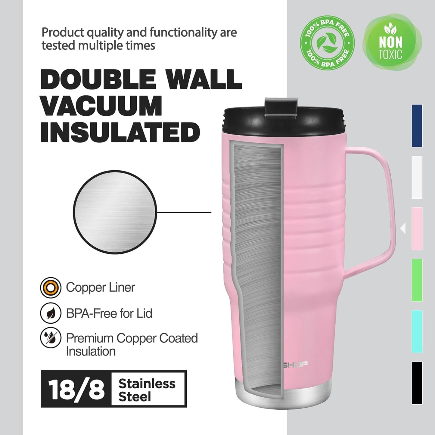 24 oz Travel Mug with Handle, Stainless Steel Vacuum Insulated Coffee Double Wall Travel Mugs with Leakproof Lid, BPA Free