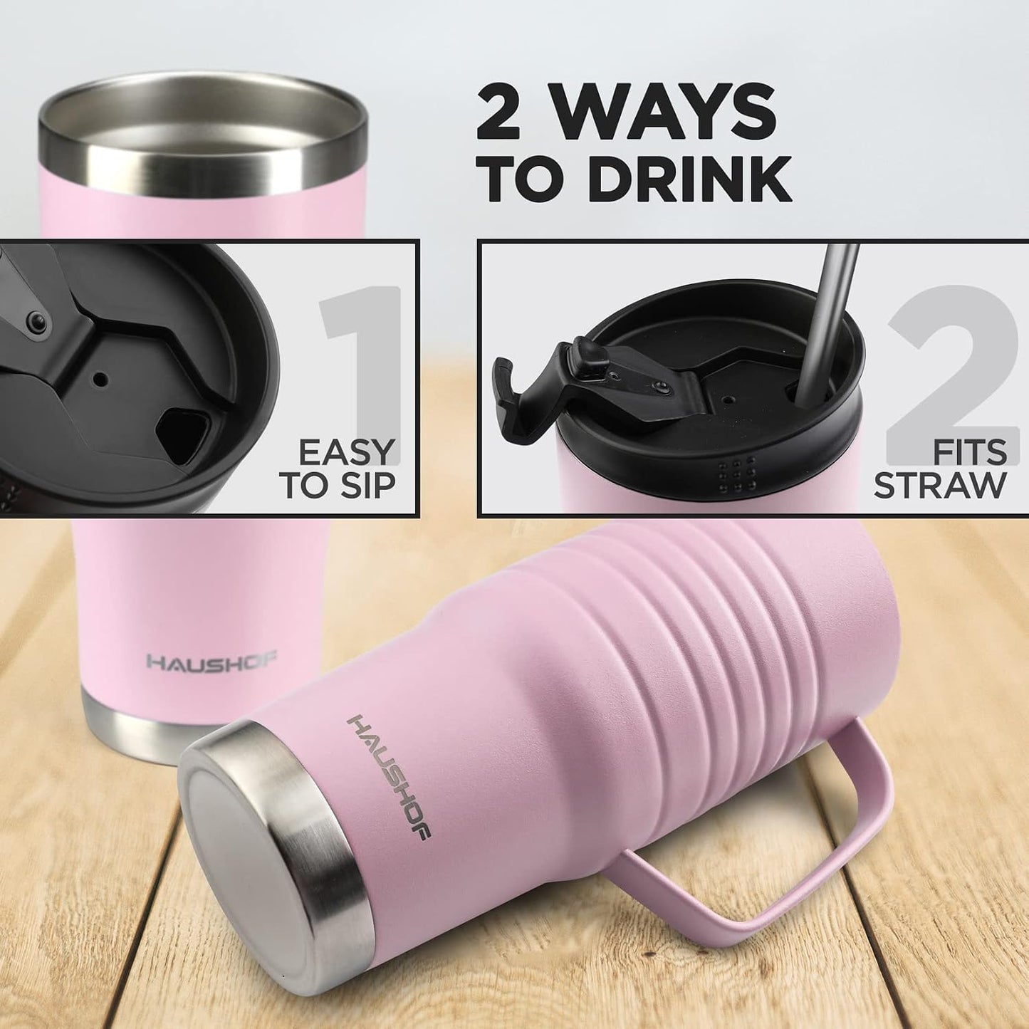 24 oz Travel Mug with Handle, Stainless Steel Vacuum Insulated Coffee Double Wall Travel Mugs with Leakproof Lid, BPA Free