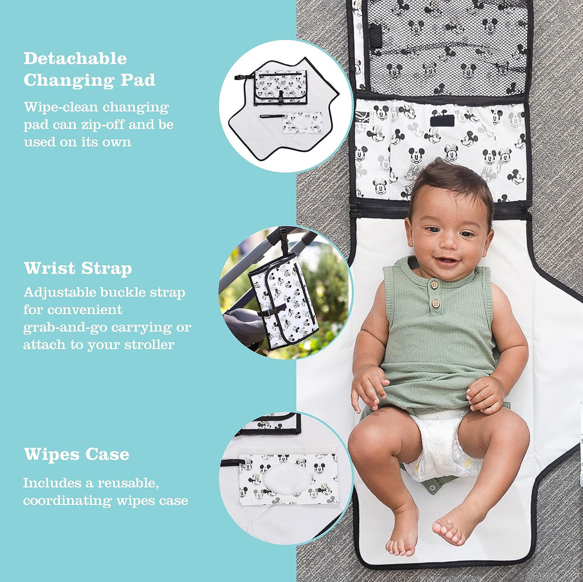 J.L. Childress Disney Baby Portable Diaper Changing Pad & Station, Mickey
