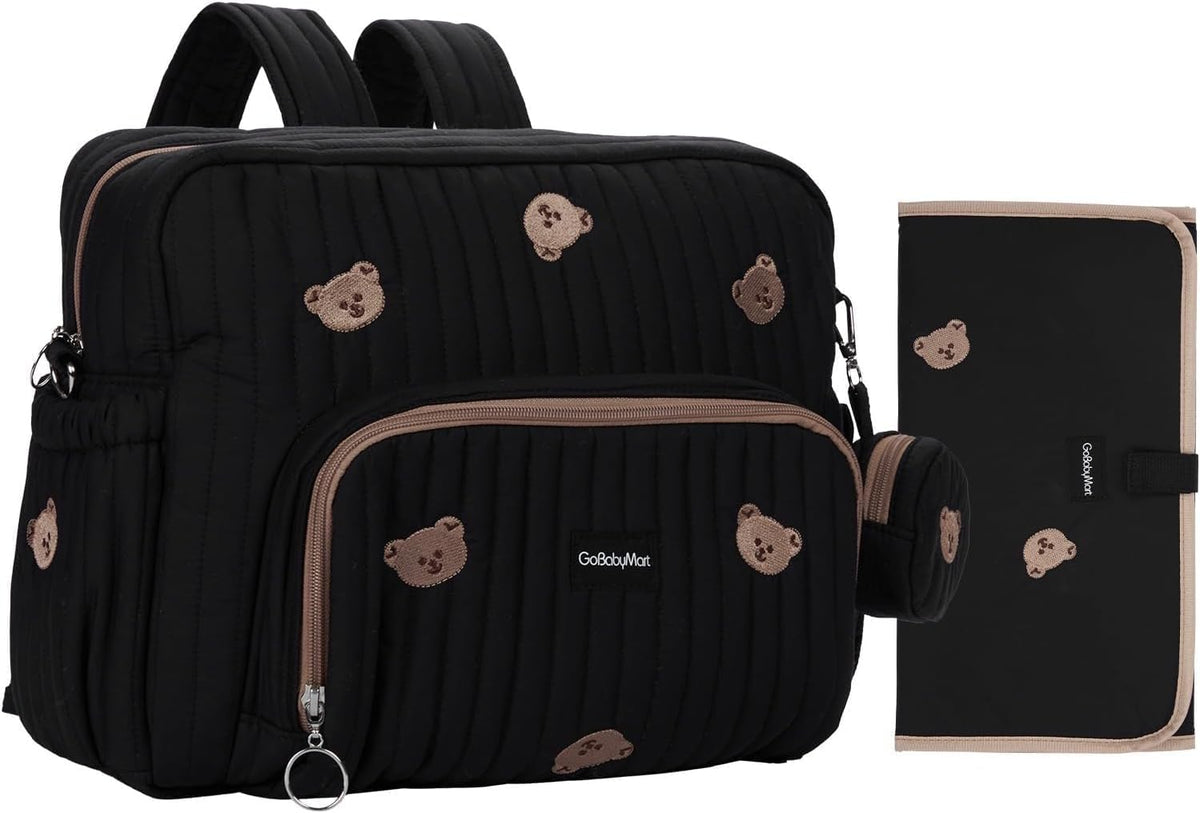 Diaper Bag Backpack with Changing Pad - Travel Baby Bag, Insulated Bottle Pockets, Stroller Straps (Medium - Black Flowers)